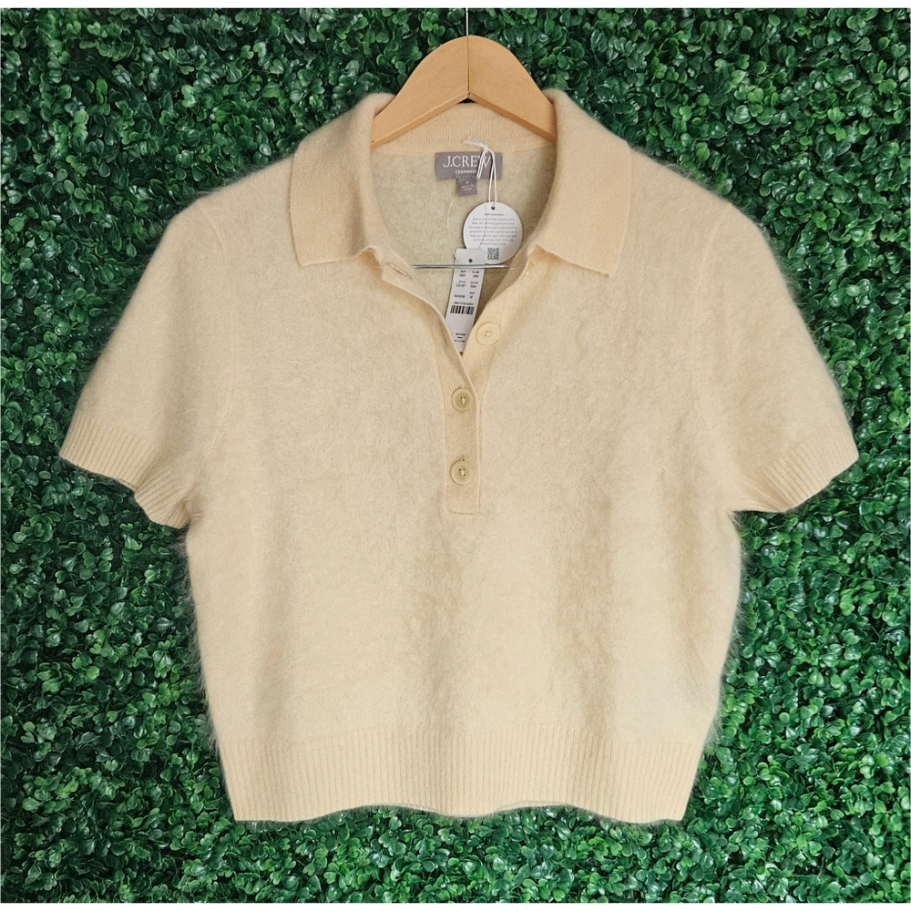 J.Crew Brushed Cashmere Short-Sleeve Sweater-Polo - Picture 4 of 9